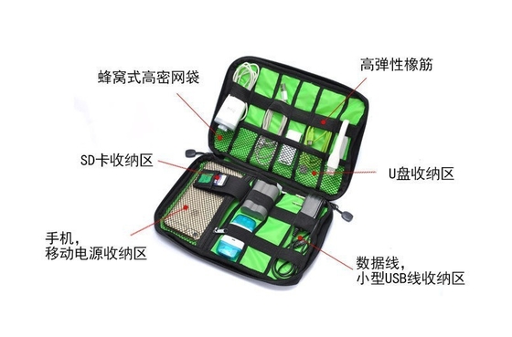 Black Cable Travel Storage Bags For  Electronic Accessories 16.5*23.5 Cm