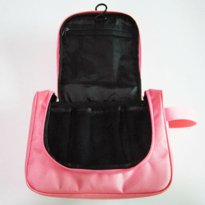 Cute Nylon Hanging Travel Makeup Bag Pink Color For Women Wash