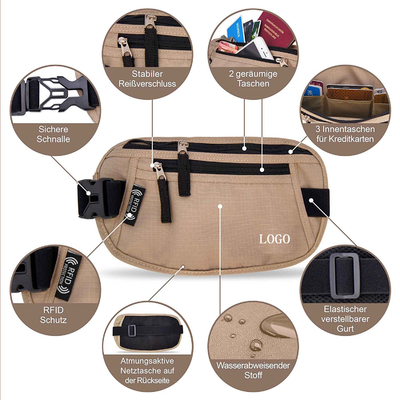 Ripstop Nylon RFID Travel Bags , Waterproof Travel Waist Bag For Men