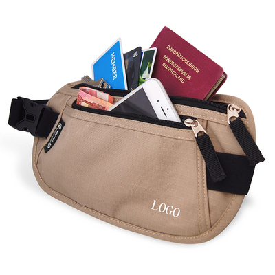 Light Brown Waist RFID Travel Bags Wallet  for Passport / Cash / Sport