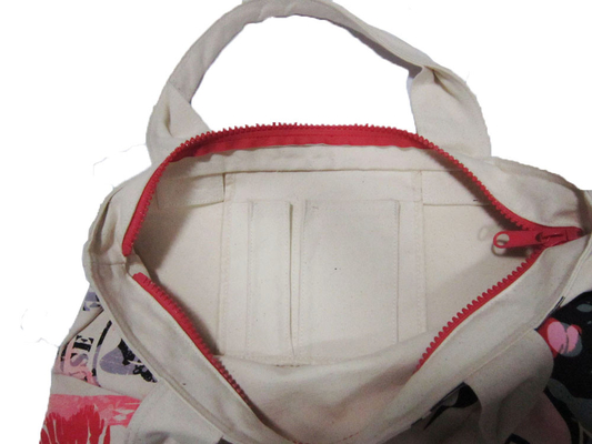 White Womens Nylon Tote Bags Silk Screen Print With Zipper Closure