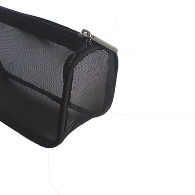 Mesh Travel Cosmetic Bags Full Black Color With Zipper Closure