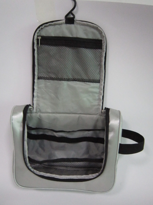 Silver Waterproof Hanging Toiletry Organizer Bag With Mesh Pocket